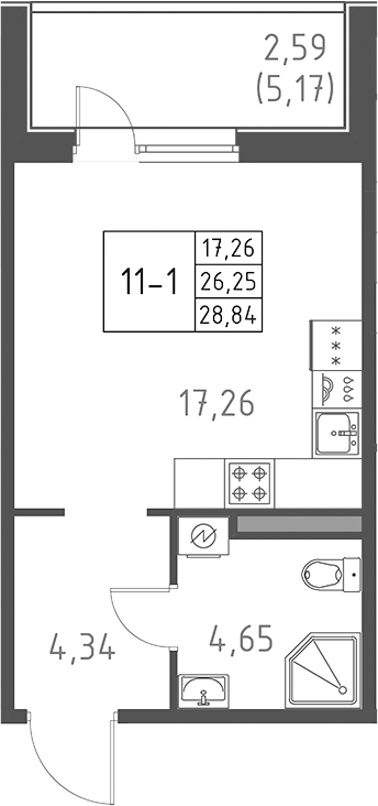 Планировка — Поинт Токсово, Студия, 26 м²