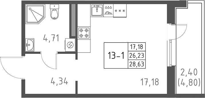 Планировка — Поинт Токсово, Студия, 26 м²