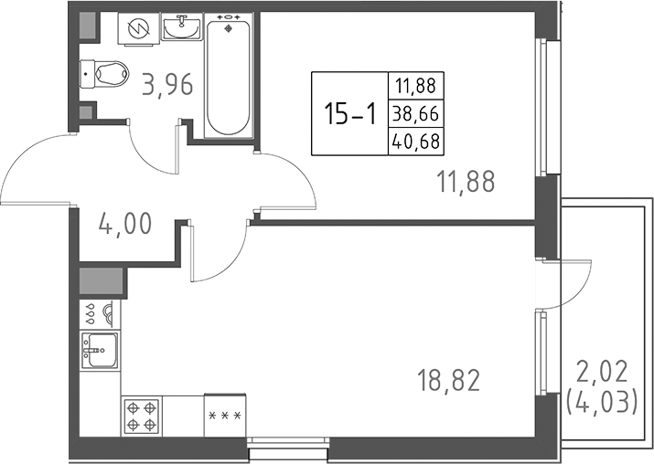 Планировка — Поинт Токсово, 2-комн., 39 м²