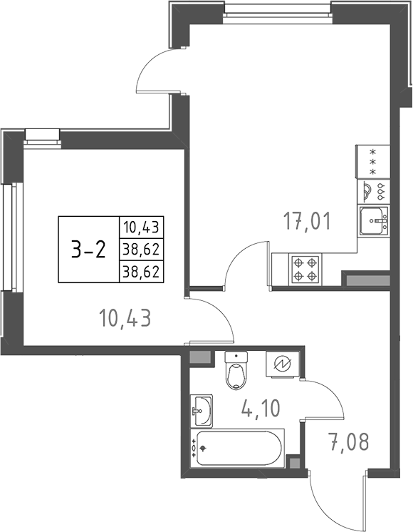 Планировка — Поинт Токсово, 2-комн., 39 м²