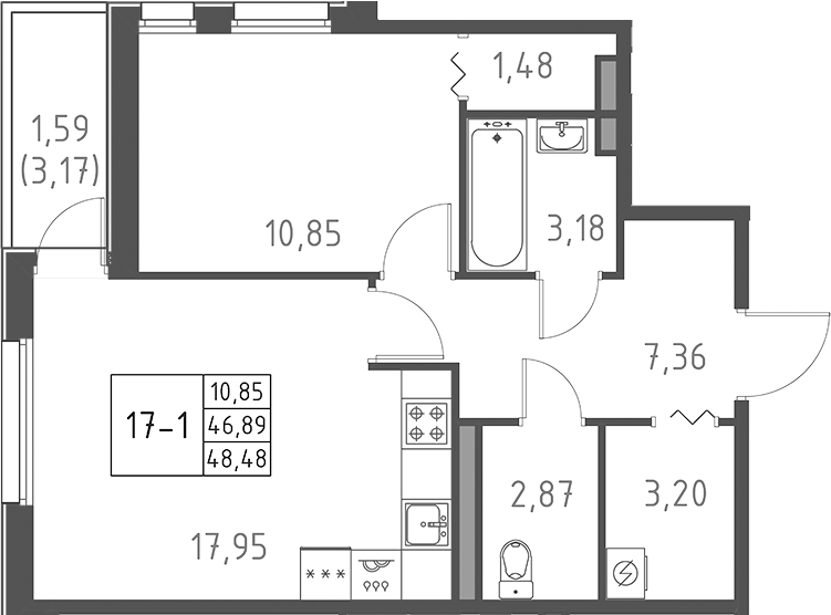 Планировка — Поинт Токсово, 2-комн., 47 м²