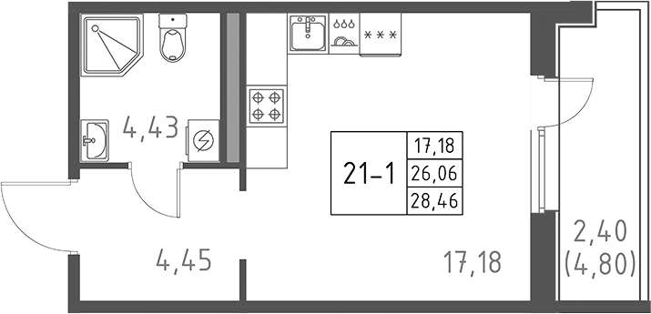 Планировка — Поинт Токсово, Студия, 26 м²