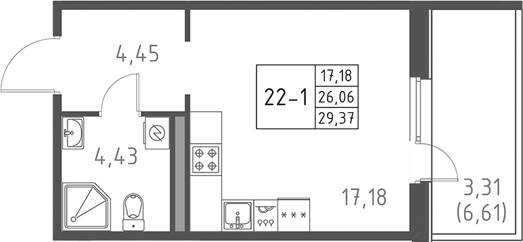 Планировка — Поинт Токсово, Студия, 26 м²