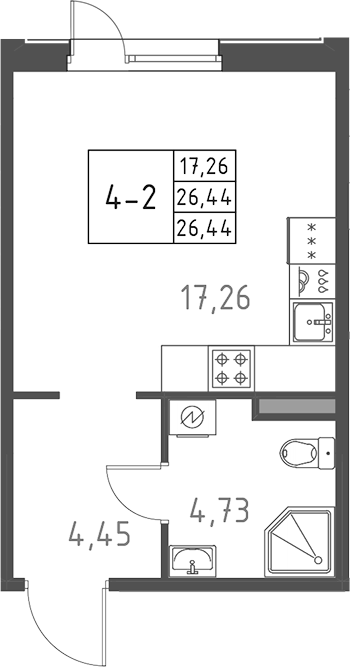 Планировка — Поинт Токсово, Студия, 26 м²