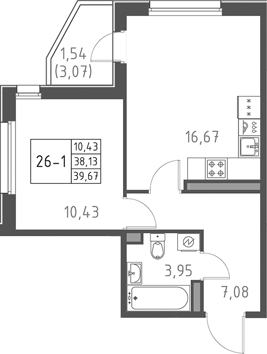 Планировка — Поинт Токсово, 2-комн., 38 м²