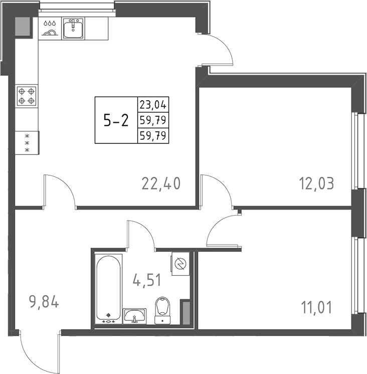 Планировка — Поинт Токсово, 3-комн., 60 м²