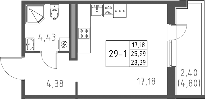 Планировка — Поинт Токсово, Студия, 26 м²