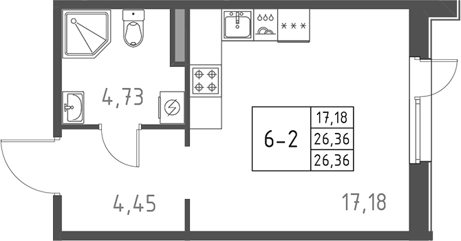 Планировка — Поинт Токсово, Студия, 26 м²