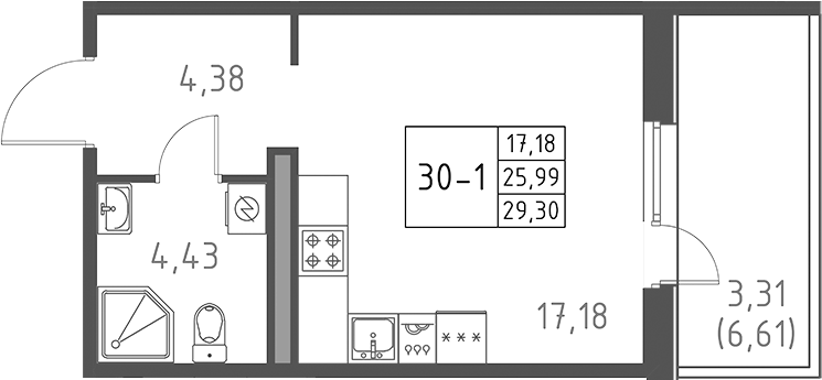 Планировка — Поинт Токсово, Студия, 26 м²