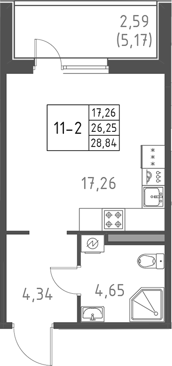 Планировка — Поинт Токсово, Студия, 26 м²