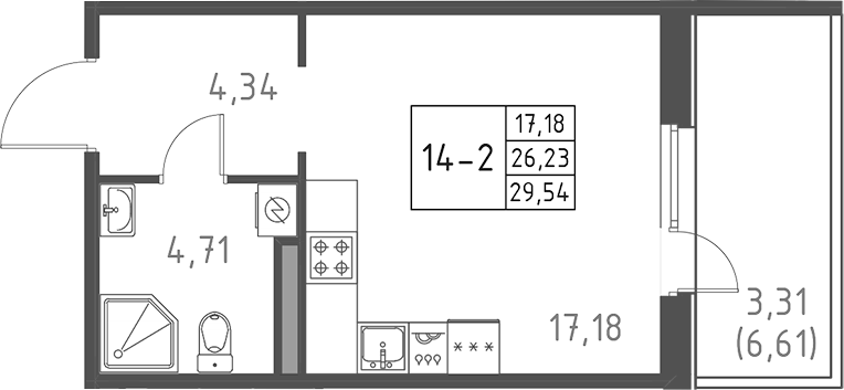 Планировка — Поинт Токсово, Студия, 26 м²
