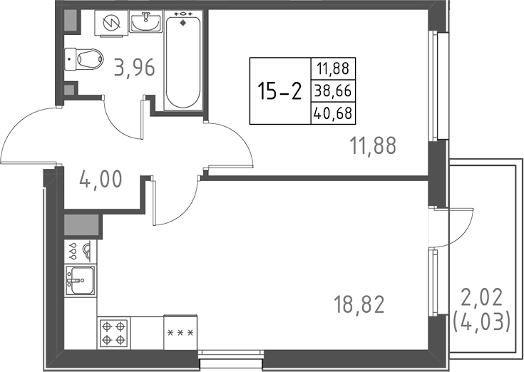 Планировка — Поинт Токсово, 2-комн., 39 м²