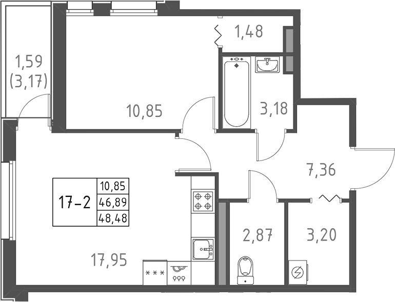 Планировка — Поинт Токсово, 2-комн., 47 м²