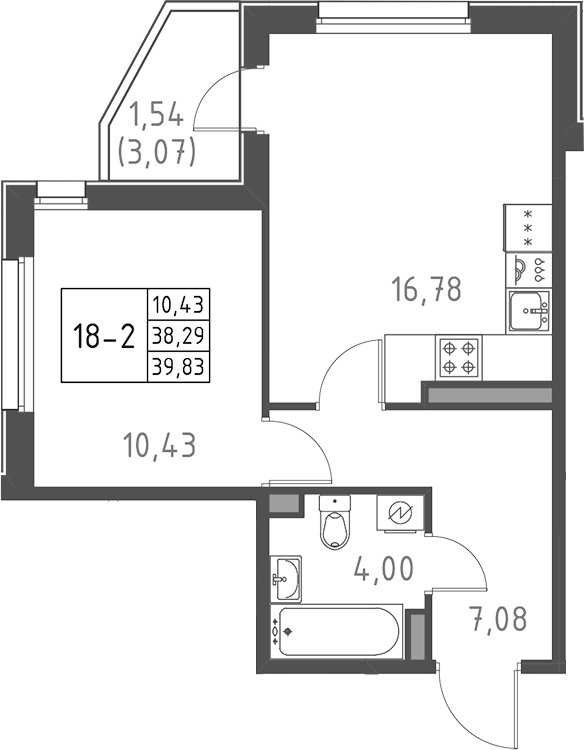 Планировка — Поинт Токсово, 2-комн., 38 м²