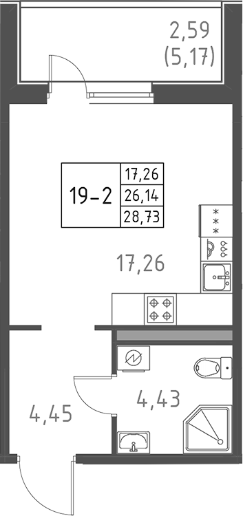 Планировка — Поинт Токсово, Студия, 26 м²