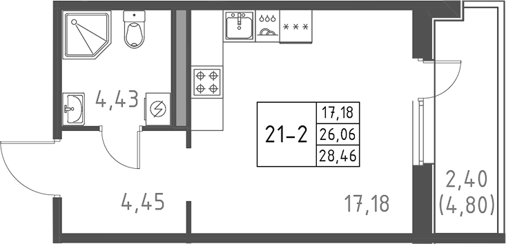 Планировка — Поинт Токсово, Студия, 26 м²