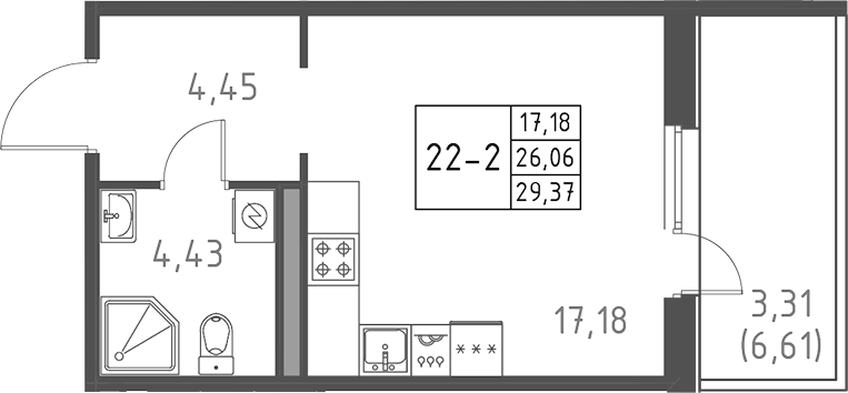 Планировка — Поинт Токсово, Студия, 26 м²