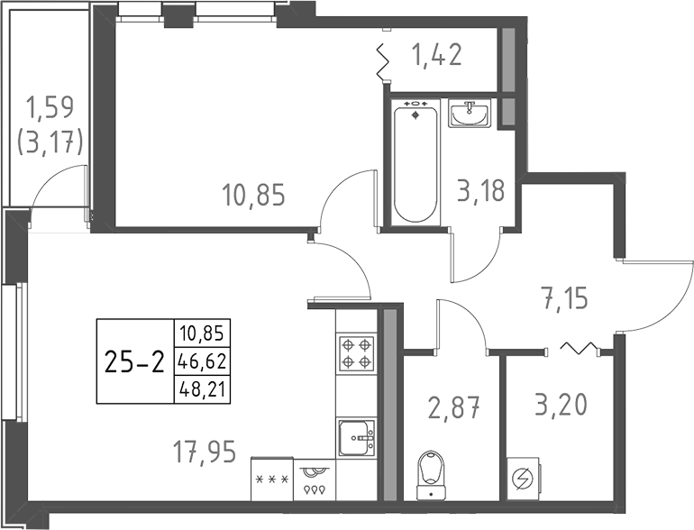 Планировка — Поинт Токсово, 2-комн., 47 м²