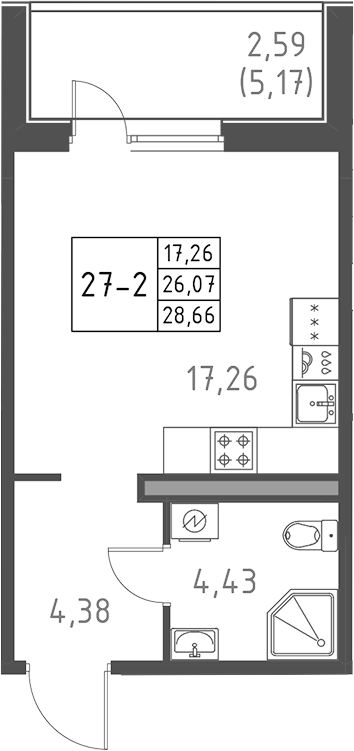 Планировка — Поинт Токсово, Студия, 26 м²