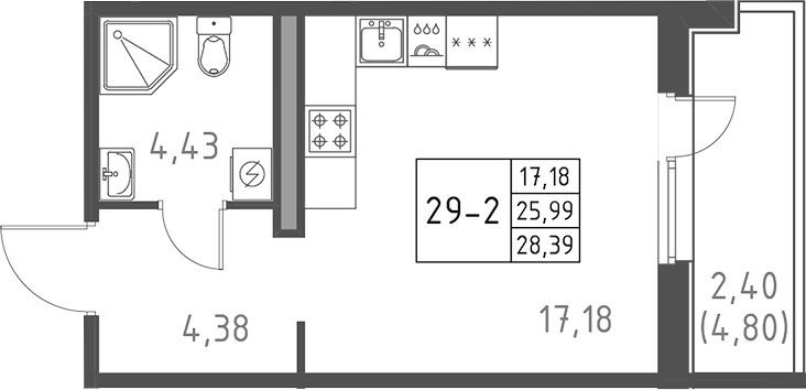Планировка — Поинт Токсово, Студия, 26 м²