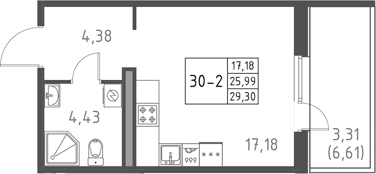 Планировка — Поинт Токсово, Студия, 26 м²