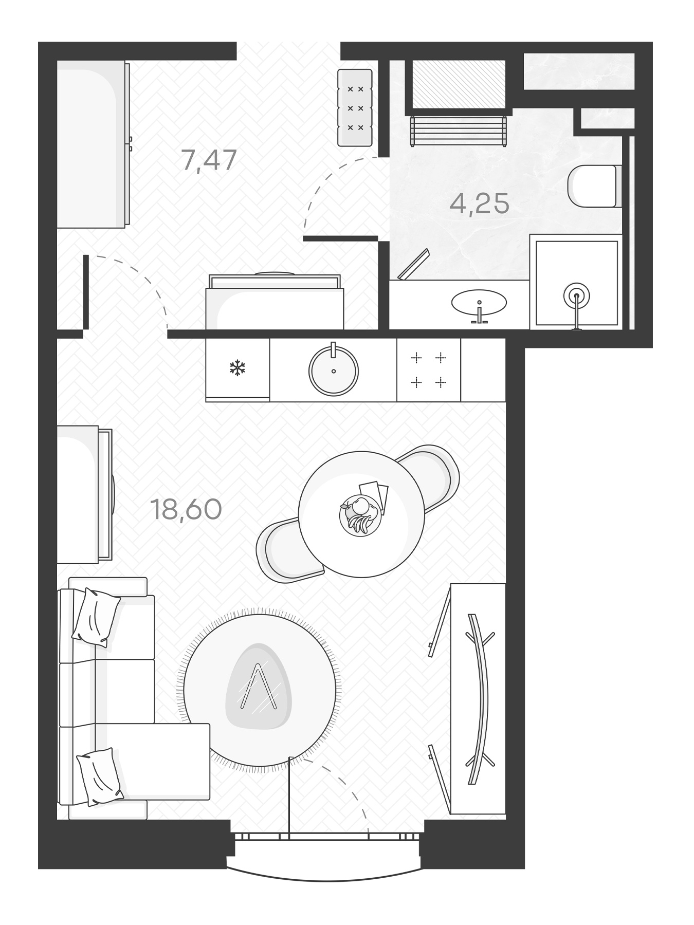 Планировка — Monodom Art, Студия, 30 м²