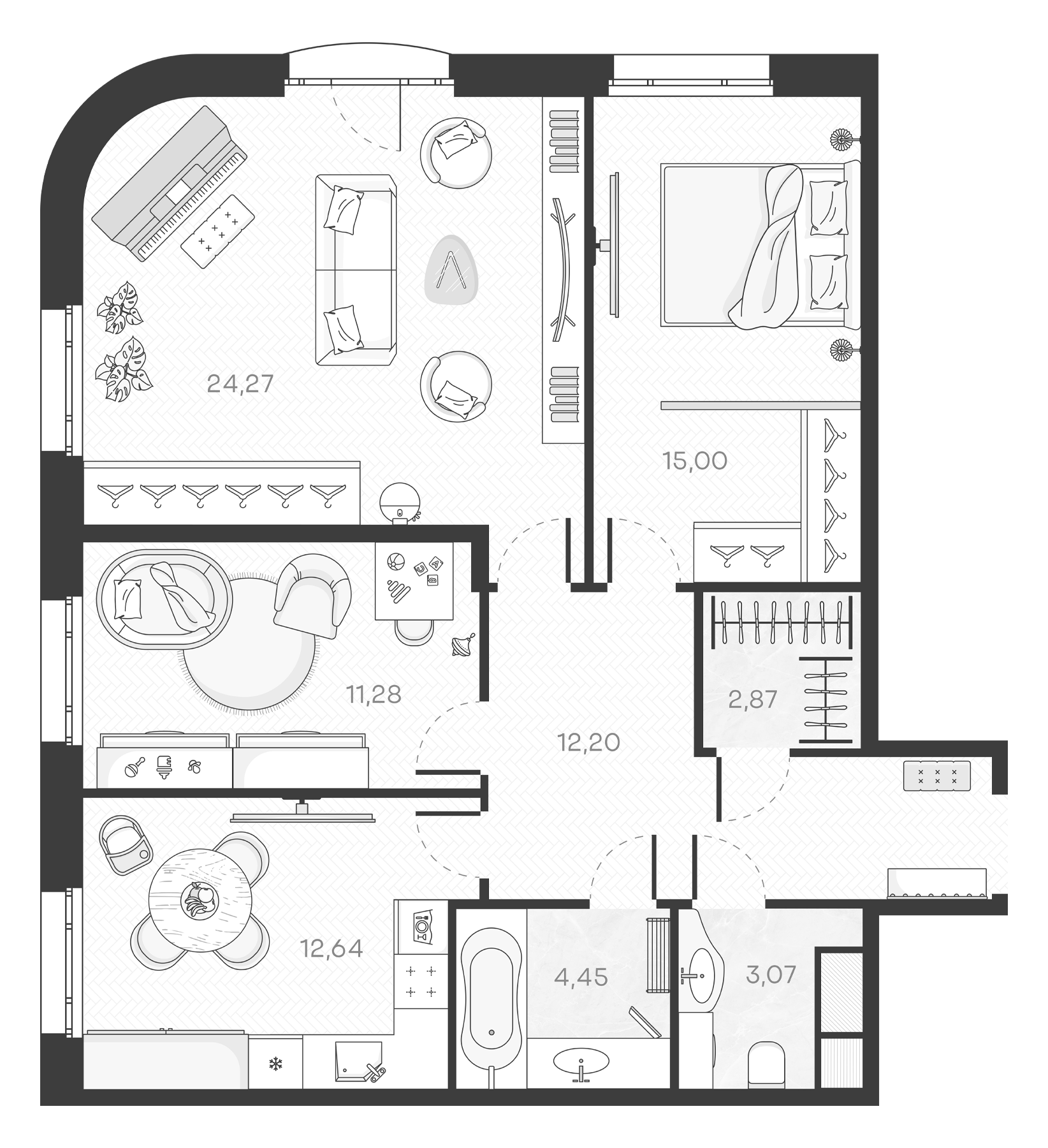 Планировка — Monodom Art, 3-комн., 86 м²