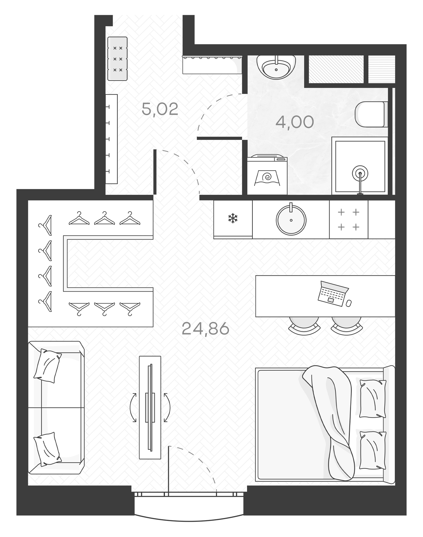 Планировка — Monodom Art, Студия, 34 м²