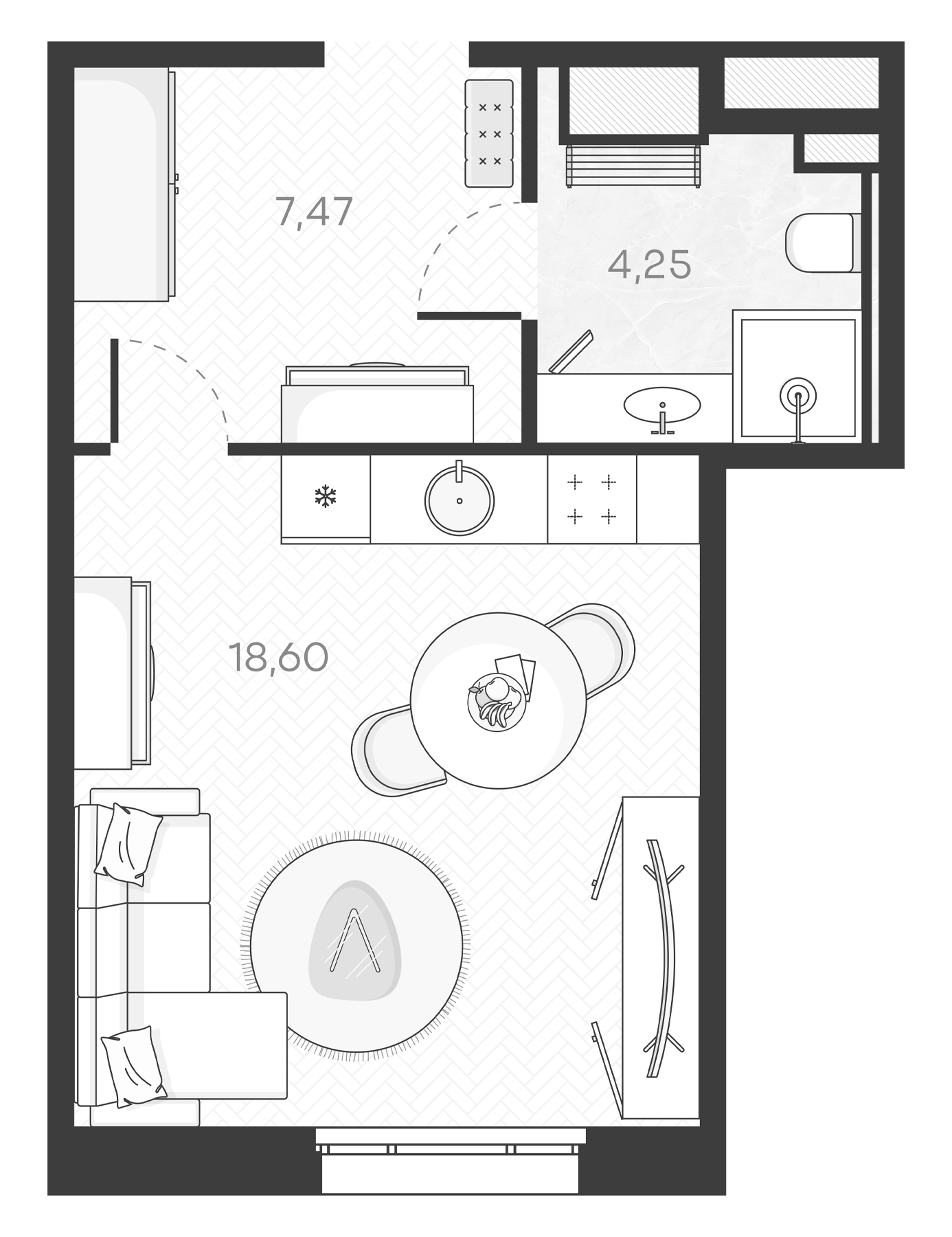 Планировка — Monodom Art, Студия, 30 м²