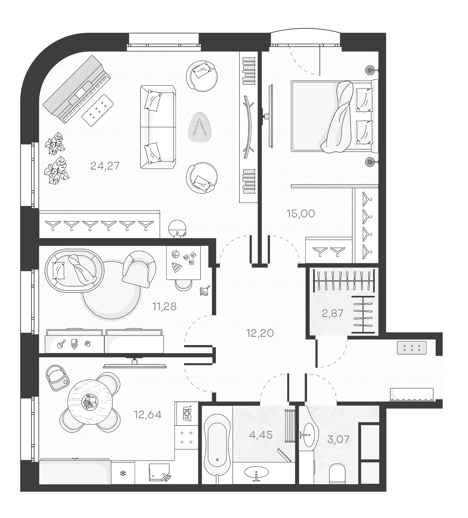 Планировка — Monodom Art, 3-комн., 86 м²