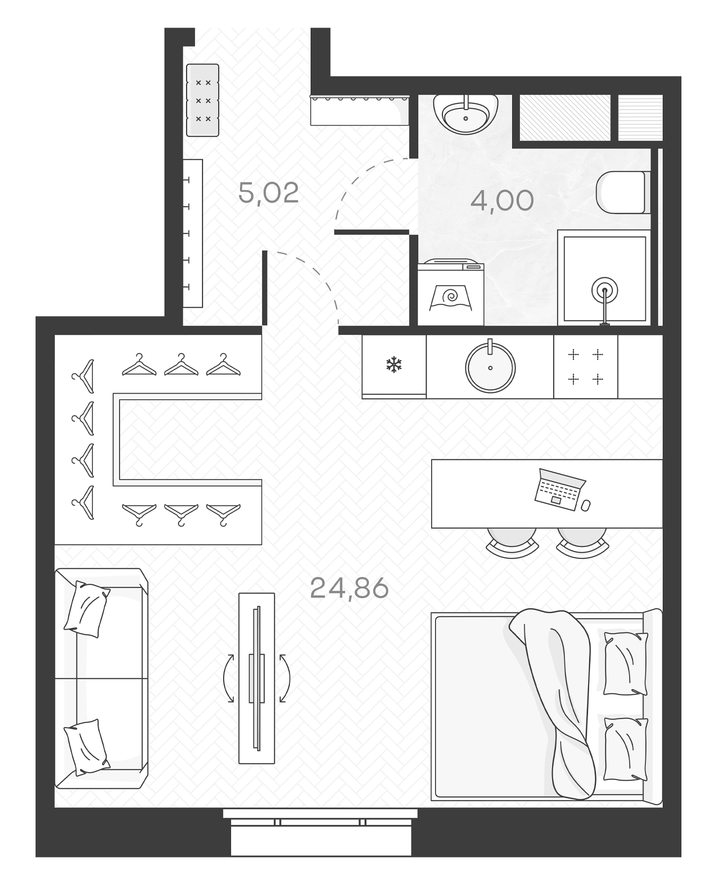 Планировка — Monodom Art, Студия, 34 м²