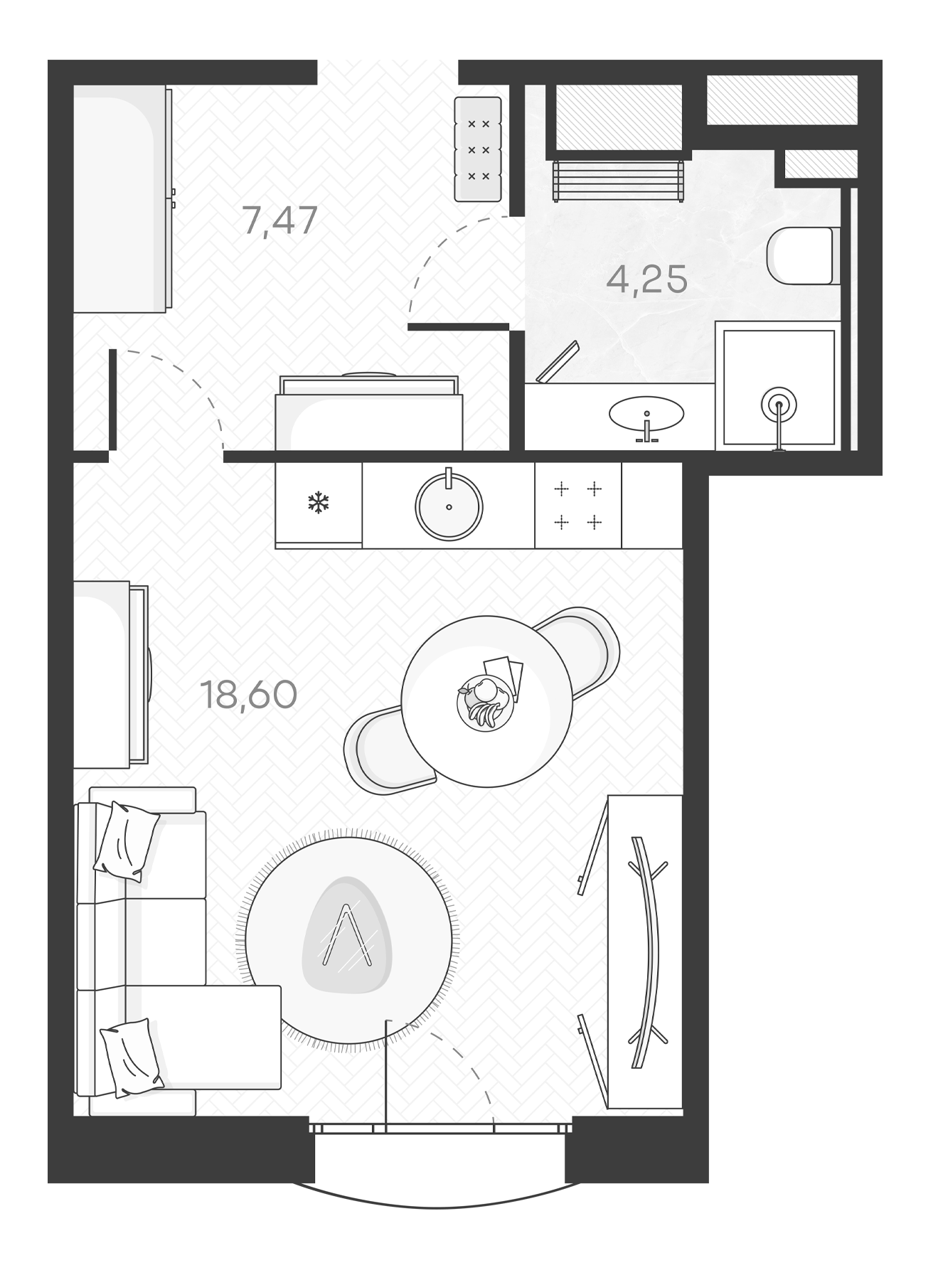 Планировка — Monodom Art, Студия, 30 м²