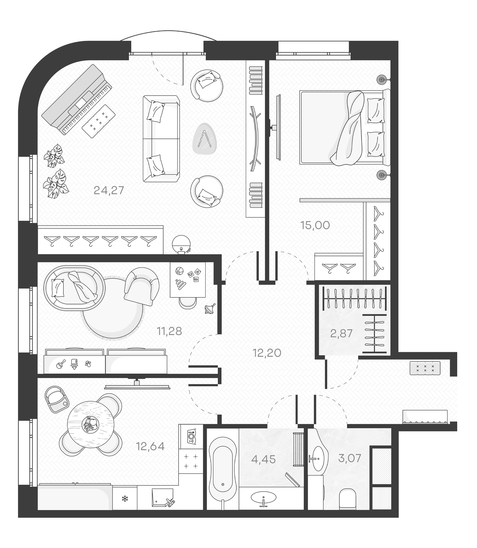 Планировка — Monodom Art, 3-комн., 86 м²