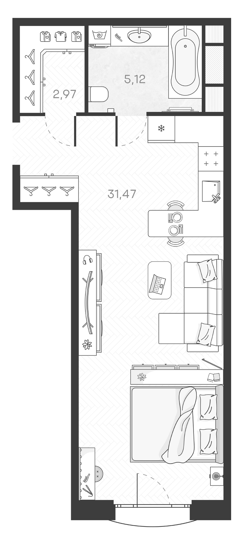 Планировка — Monodom Art, Студия, 40 м²