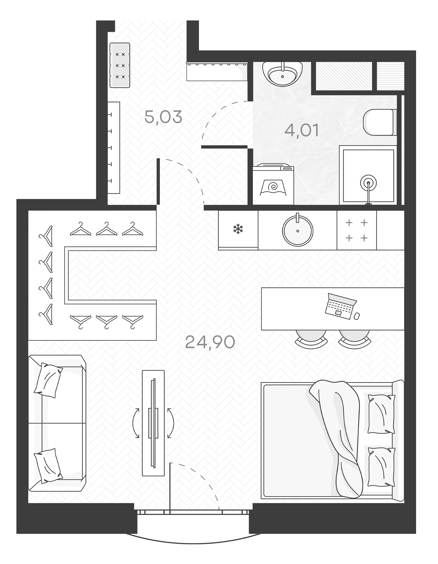 Планировка — Monodom Art, Студия, 34 м²