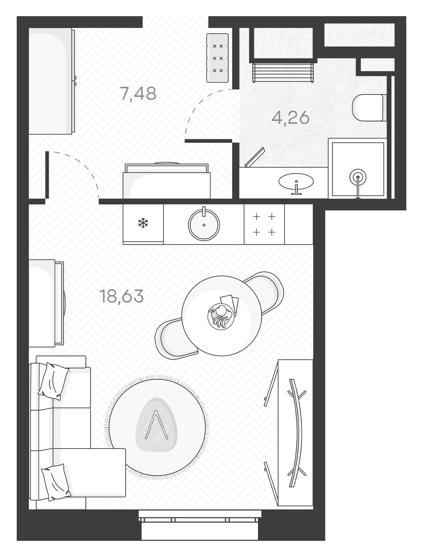 Планировка — Monodom Art, Студия, 30 м²