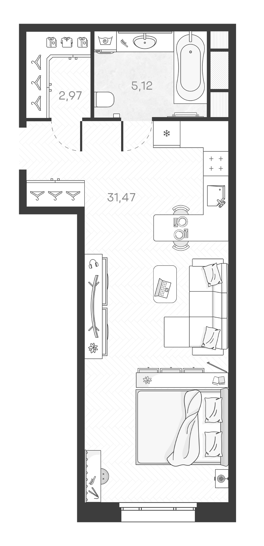 Планировка — Monodom Art, Студия, 40 м²