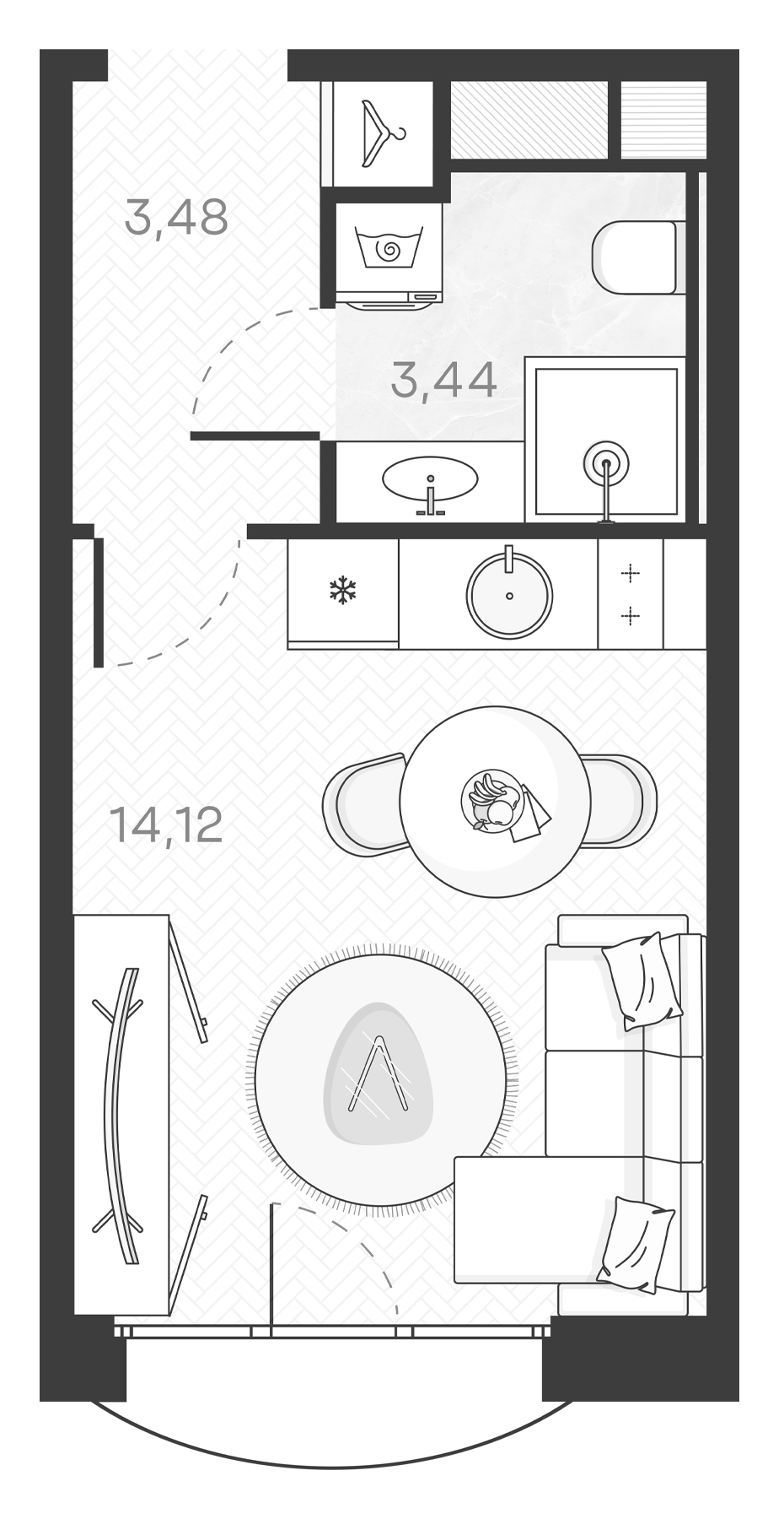 Планировка — Monodom Art, Студия, 21 м²