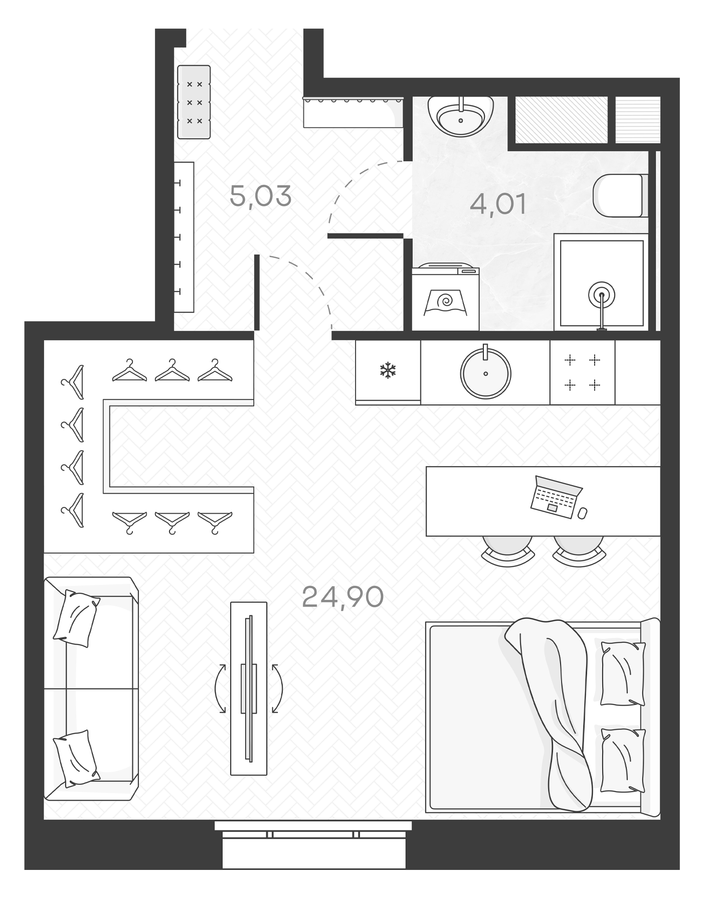 Планировка — Monodom Art, Студия, 34 м²