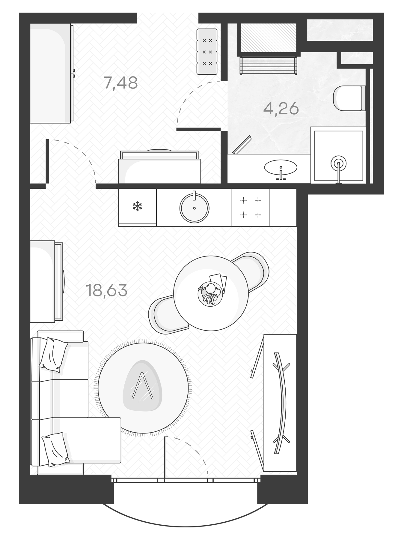 Планировка — Monodom Art, Студия, 30 м²