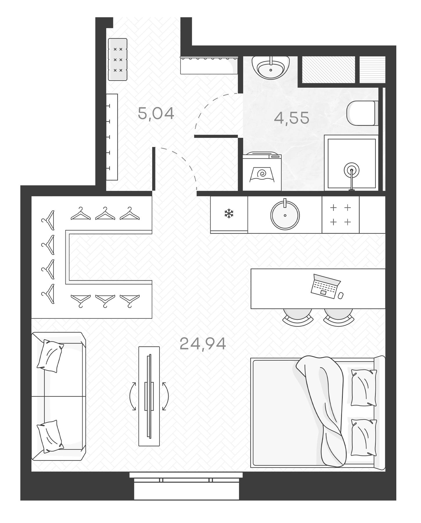 Планировка — Monodom Art, Студия, 35 м²