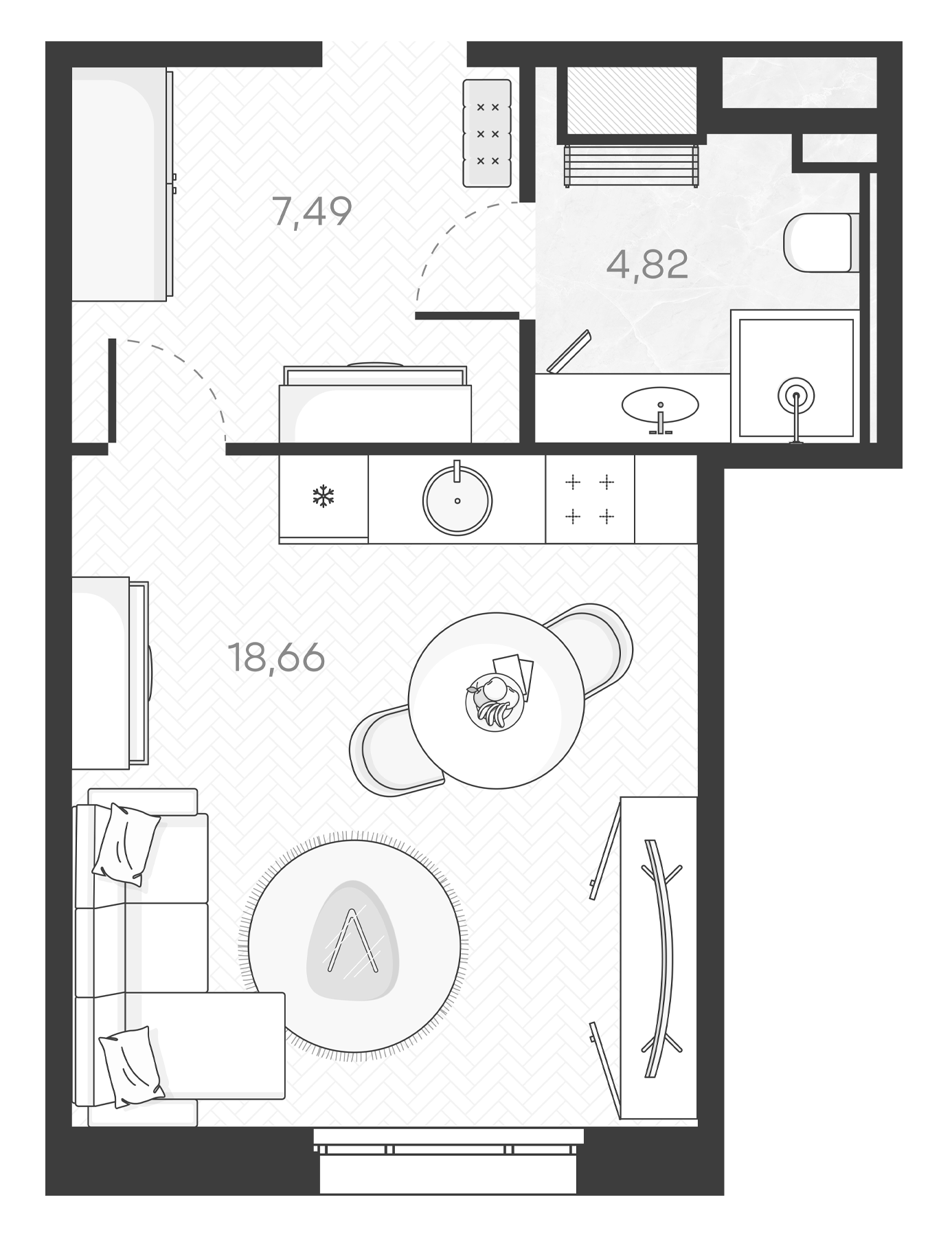 Планировка — Monodom Art, Студия, 31 м²