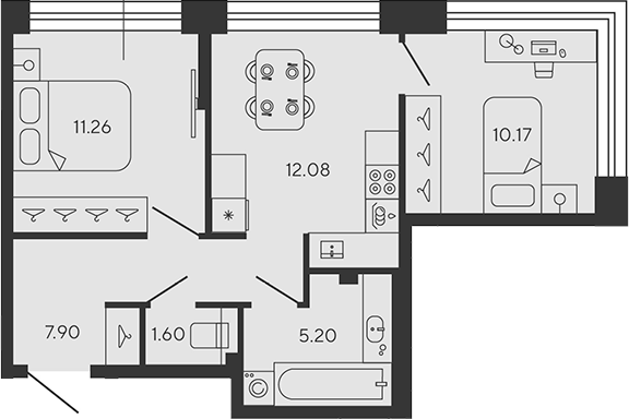 Планировка — BASHNI ELEMENT, 2-комн., 48 м²