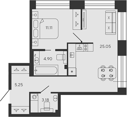 Планировка — BASHNI ELEMENT, 2-комн., 49 м²