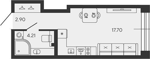 Планировка — BASHNI ELEMENT, Студия, 25 м²