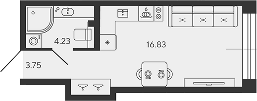 Планировка — BASHNI ELEMENT, Студия, 25 м²