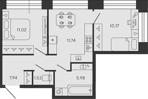 Планировка — BASHNI ELEMENT, 2-комн., 48 м²