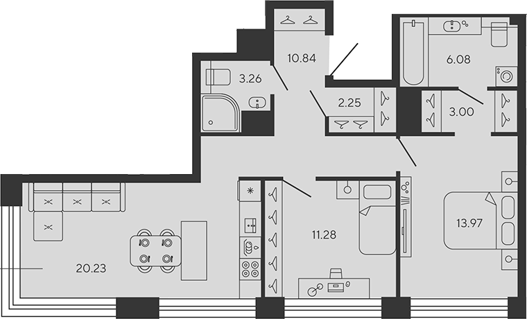 Планировка — BASHNI ELEMENT, 3-комн., 71 м²
