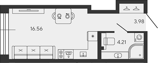 Планировка — BASHNI ELEMENT, Студия, 25 м²