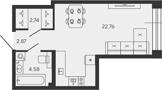 Планировка — BASHNI ELEMENT, Студия, 33 м²